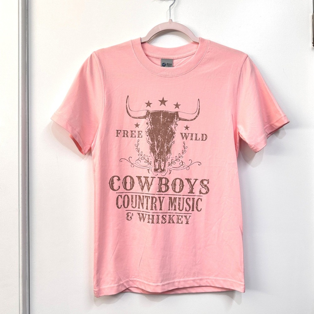Pink Cowboys Country Music Whiskey Western Graphic Tee Small Cotton Cowgirl